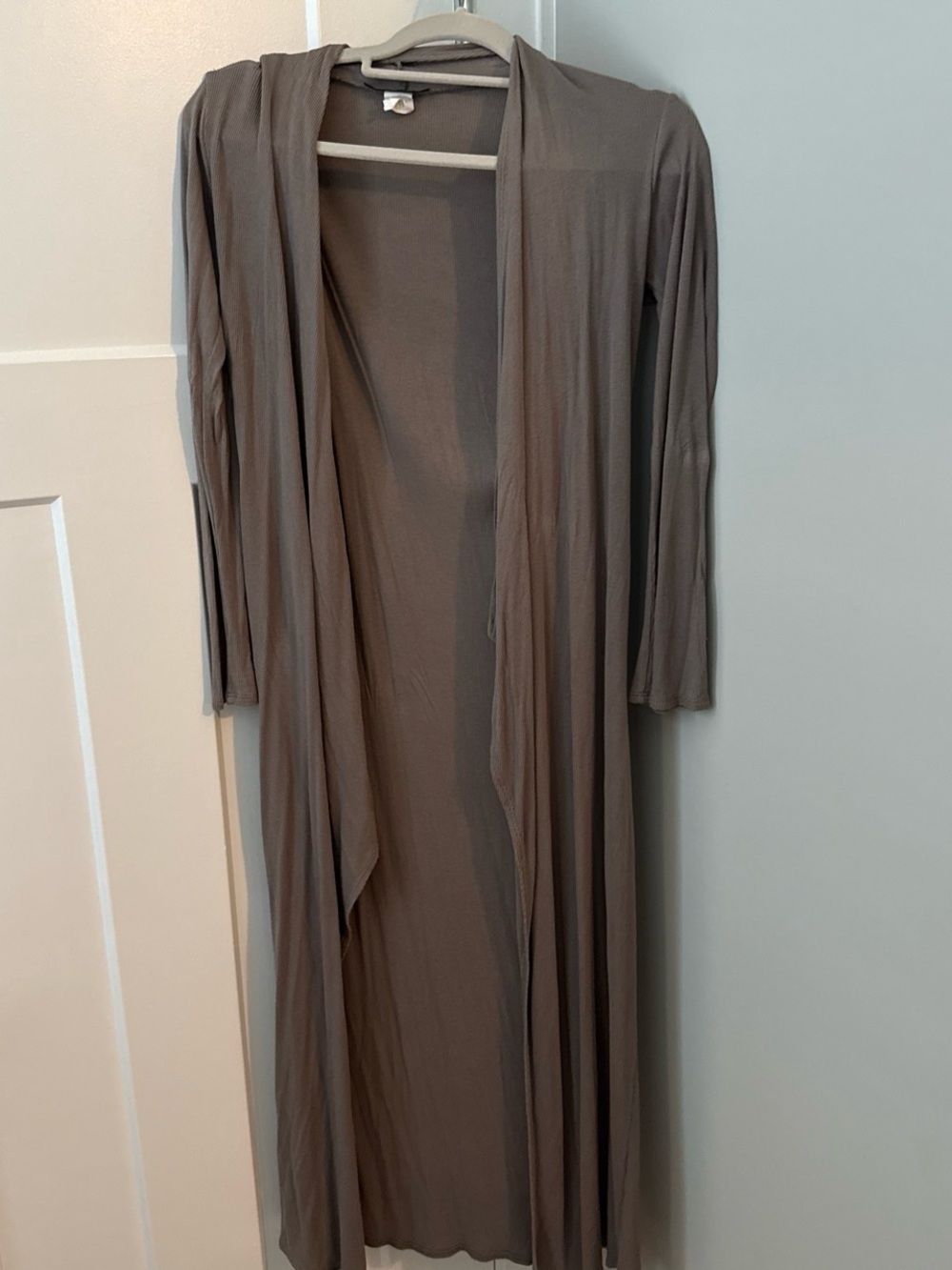 Source Unknown Long Open-Front Drape Cardigan - Taupe Gray